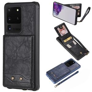 huismerk Voor Galaxy S20 Ultra Vertical Flip Shockproof Leather Protective Case met Short Rope Support Card Slots & Bracket & Photo Holder & Wallet Function(B