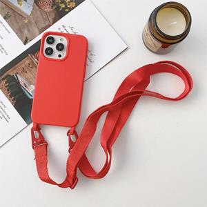 huismerk Elastic Silicone Protective Case with Wide Neck Lanyard For iPhone 13(Red)