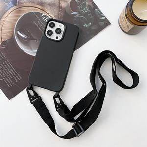 huismerk Elastic Silicone Protective Case with Wide Neck Lanyard For iPhone 13(Black)