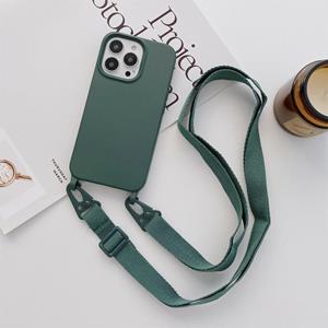 huismerk Elastische siliconen beschermhoes met brede hals lanyard voor iPhone 13 (donkergroen)