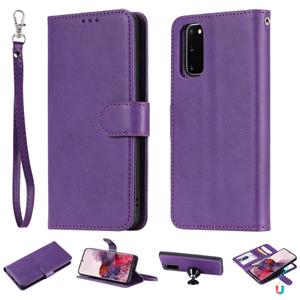 huismerk Voor Galaxy S20 Solid Color Horizontal Flip Protective Case met Holder & Card Slots & Wallet & Photo Frame & Lanyard(Purple)