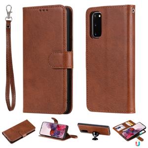 huismerk Voor Galaxy S20 Solid Color Horizontal Flip Protective Case met Holder & Card Slots & Wallet & Photo Frame & Lanyard(Brown)