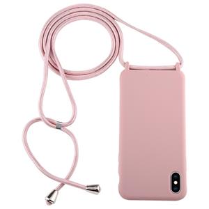 huismerk Voor iPhone XS Max Candy Color TPU beschermhoes met Lanyard (Donkerroze)