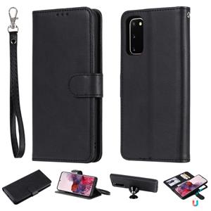 huismerk Voor Galaxy S20 Solid Color Horizontal Flip Protective Case met Holder & Card Slots & Wallet & Photo Frame & Lanyard(Black)