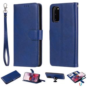 huismerk Voor Galaxy S20 Solid Color Horizontal Flip Protective Case met Holder & Card Slots & Wallet & Photo Frame & Lanyard(Blue)