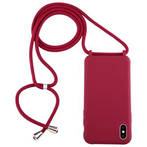 huismerk Voor iPhone XS Max Candy Color TPU beschermhoes met Lanyard(Rood)