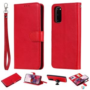 huismerk Voor Galaxy S20 Solid Color Horizontal Flip Protective Case met Holder & Card Slots & Wallet & Photo Frame & Lanyard(Red)