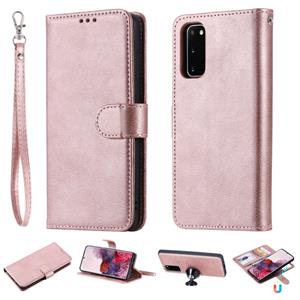 huismerk Voor Galaxy S20 Solid Color Horizontal Flip Protective Case met Holder & Card Slots & Wallet & Photo Frame & Lanyard(Rose Gold)