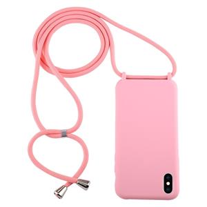 huismerk Voor iPhone XS Max Candy Color TPU beschermhoes met Lanyard(Pink)