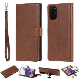 huismerk Voor Galaxy S20 Plus Solid Color Horizontal Flip Protective Case met Holder & Card Slots & Wallet & Photo Frame & Lanyard(Brown)