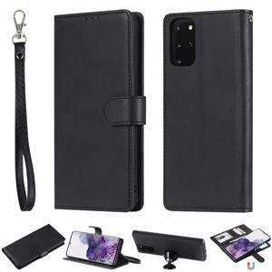 huismerk Voor Galaxy S20 Plus Solid Color Horizontal Flip Protective Case met Holder & Card Slots & Wallet & Photo Frame & Lanyard(Black)