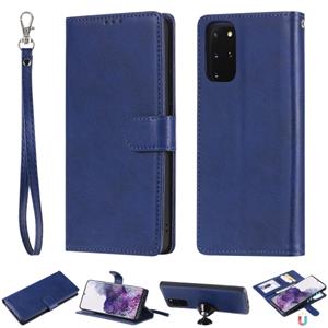 huismerk Voor Galaxy S20 Plus Solid Color Horizontal Flip Protective Case met Holder & Card Slots & Wallet & Photo Frame & Lanyard(Blue)