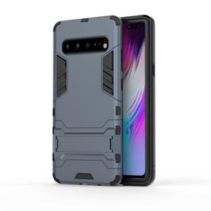 huismerk Schokbestendige PC + TPU Case voor Galaxy S10 5G met houder (marineblauw)