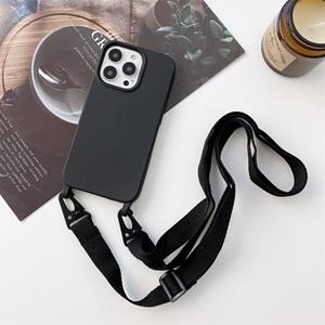 huismerk Elastic Silicone Protective Case with Wide Neck Lanyard For iPhone 13 Pro Max(Black)