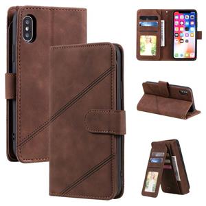 huismerk Huid Feel Business Horizontale Flip PU Lederen Case met Houder & Multi-Card Slots & Portemonnee & Lanyard & Fotolijst voor iPhone XR (Brown)