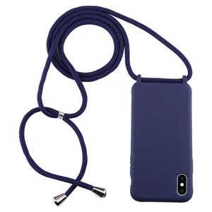 huismerk Voor iPhone XS Max Candy Color TPU beschermhoes met Lanyard (Donkerblauw)