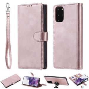 huismerk Voor Galaxy S20 Plus Solid Color Horizontal Flip Protective Case met Holder & Card Slots & Wallet & Photo Frame & Lanyard(Rose Gold)