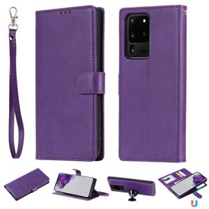 huismerk Voor Galaxy S20 Ultra Solid Color Horizontal Flip Protective Case met Holder & Card Slots & Wallet & Photo Frame & Lanyard(Purple)