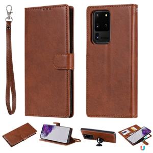 huismerk Voor Galaxy S20 Ultra Solid Color Horizontal Flip Protective Case met Holder & Card Slots & Wallet & Photo Frame & Lanyard(Brown)