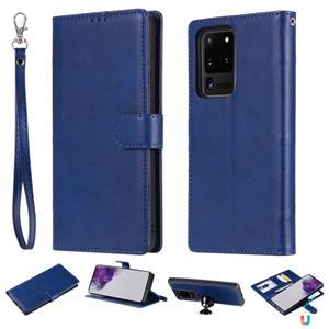 huismerk Voor Galaxy S20 Ultra Solid Color Horizontal Flip Protective Case met Holder & Card Slots & Wallet & Photo Frame & Lanyard(Blue)