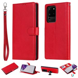 huismerk Voor Galaxy S20 Ultra Solid Color Horizontal Flip Protective Case met Holder & Card Slots & Wallet & Photo Frame & Lanyard(Red)