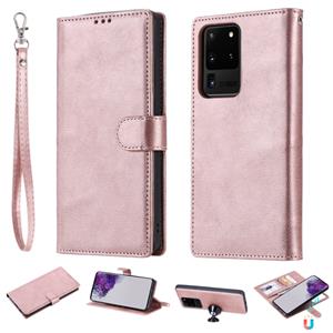 huismerk Voor Galaxy S20 Ultra Solid Color Horizontal Flip Protective Case met Holder & Card Slots & Wallet & Photo Frame & Lanyard(Rose Gold)