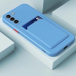 huismerk For Samsung Galaxy S22 5G Skin Feel Card Contrast Color Button TPU Phone Case(Sky Blue)