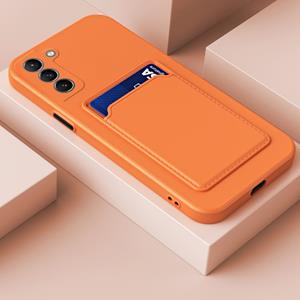 huismerk Voor Samsung Galaxy S22 5G Huid For Card Contrast Kleur Knop TPU Telefoon Case (Oranje)