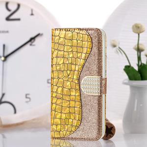 huismerk Laser glitter poeder bijpassende krokodil textuur horizontale flip lederen tas met kaart slots & houder & portemonnee voor iphone 13 pro