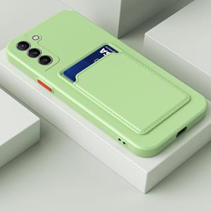 huismerk Voor Samsung Galaxy S22 5G Huid For Card Contrast Color Button TPU Telefoon Case (Matcha Green)