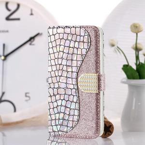 huismerk Laser glitter poeder bijpassende krokodil textuur horizontale flip lederen tas met kaart slots & houder & portemonnee voor iphone 13 mini