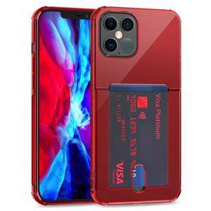 Huismerk TPU transparante beschermhoes met kaartsleuven voor iPhone 12 Mini(Rood)