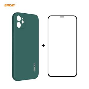 Voor iPhone 12 mini Hat-Prince ENKAY ENK-PC0672 Liquid Siliconen Straight Edge Shockproof Case + 0 26mm 9H 2.5D Full Glue Tempered Glass Film (Donkerg