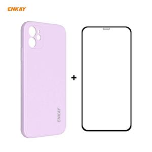 Voor iPhone 12 mini Hat-Prince ENKAY ENK-PC0672 Liquid Siliconen Straight Edge Shockproof Case + 0 26mm 9H 2.5D Full Glue Tempered Glass Film (Paars)