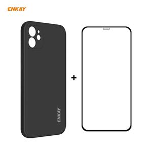 Voor iPhone 12 mini Hat-Prince ENKAY ENK-PC0672 Liquid Siliconen Straight Edge Shockproof Case + 0 26mm 9H 2.5D Full Glue Tempered Glass Film(Black)