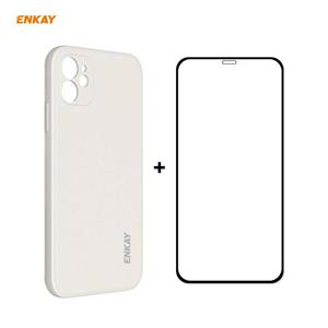 Voor iPhone 12 mini Hat-Prince ENKAY ENK-PC0672 Liquid Siliconen Straight Edge Shockproof Case + 0 26mm 9H 2.5D Full Glue Tempered Glass Film (Beige)