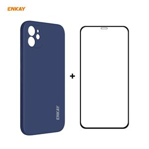 Voor iPhone 12 mini Hat-Prince ENKAY ENK-PC0672 Liquid Siliconen Straight Edge Shockproof Case + 0 26mm 9H 2.5D Full Glue Tempered Glass Film (Donkerb