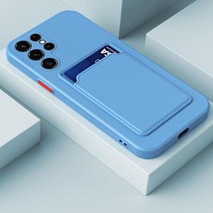 huismerk For Samsung Galaxy S22 Ultra 5G Skin Feel Card Contrast Color Button TPU Phone Case(Sky Blue)