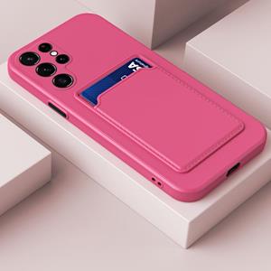 huismerk Voor Samsung Galaxy S22 Ultra 5G Huid For Card Contrast Color Button TPU Telefoonhoes (Rose Red)