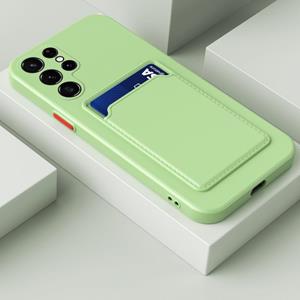 huismerk Voor Samsung Galaxy S22 Ultra 5G Huid For Card Contrast Color Button TPU Telefoon Case (Matcha Green)