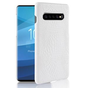 huismerk Schokbestendige krokodil textuur PC + PU Case voor Galaxy S10 5G (wit)