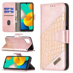 huismerk Voor Samsung Galaxy M32 Matching Color Crocodile Textuur Horizontale Flip PU lederen tas met portefeuille en houder & kaartslots (ROSE GOUD)