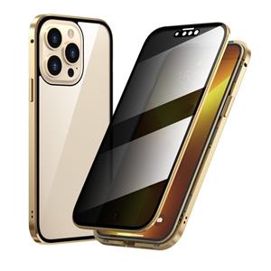 huismerk Anti-Peeping Magnetic Metal Frame Dubbelzijdig Gehard Glas Telefoon Case voor iPhone 13 Pro (Gold)