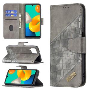 huismerk Voor Samsung Galaxy M32 Bijpassende kleur krokodil textuur horizontale flip PU lederen hoesje met portemonnee en houder &sleuven (grijs)