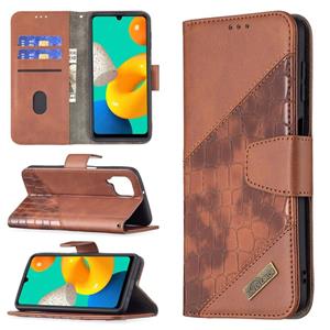 huismerk Voor Samsung Galaxy M32 Matching Color Crocodile Textuur Horizontale Flip PU lederen tas met portefeuille en houder & kaartslots