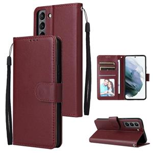 huismerk For Samsung Galaxy S22 5G 3 Card Slots Multifunctional Leather Phone Case(Wine Red)