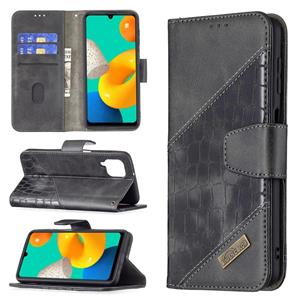 huismerk Voor Samsung Galaxy M32 Matching Color Crocodile Texture Horizontale Flip PU Lederen Case met Portemonnee & Houder & Kaart Slots (Zwart)