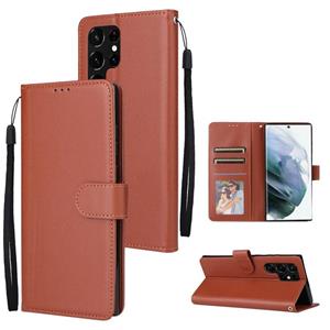 huismerk For Samsung Galaxy S22 Ultra 5G 3 Card Slots Multifunctional Leather Phone Case(Brown)