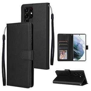 huismerk For Samsung Galaxy S22 Ultra 5G 3 Card Slots Multifunctional Leather Phone Case(Black)