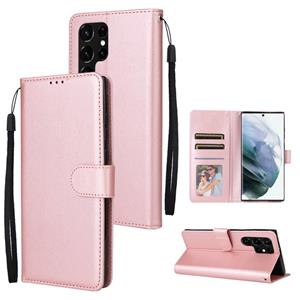 huismerk For Samsung Galaxy S22 Ultra 5G 3 Card Slots Multifunctional Leather Phone Case(Rose Gold)